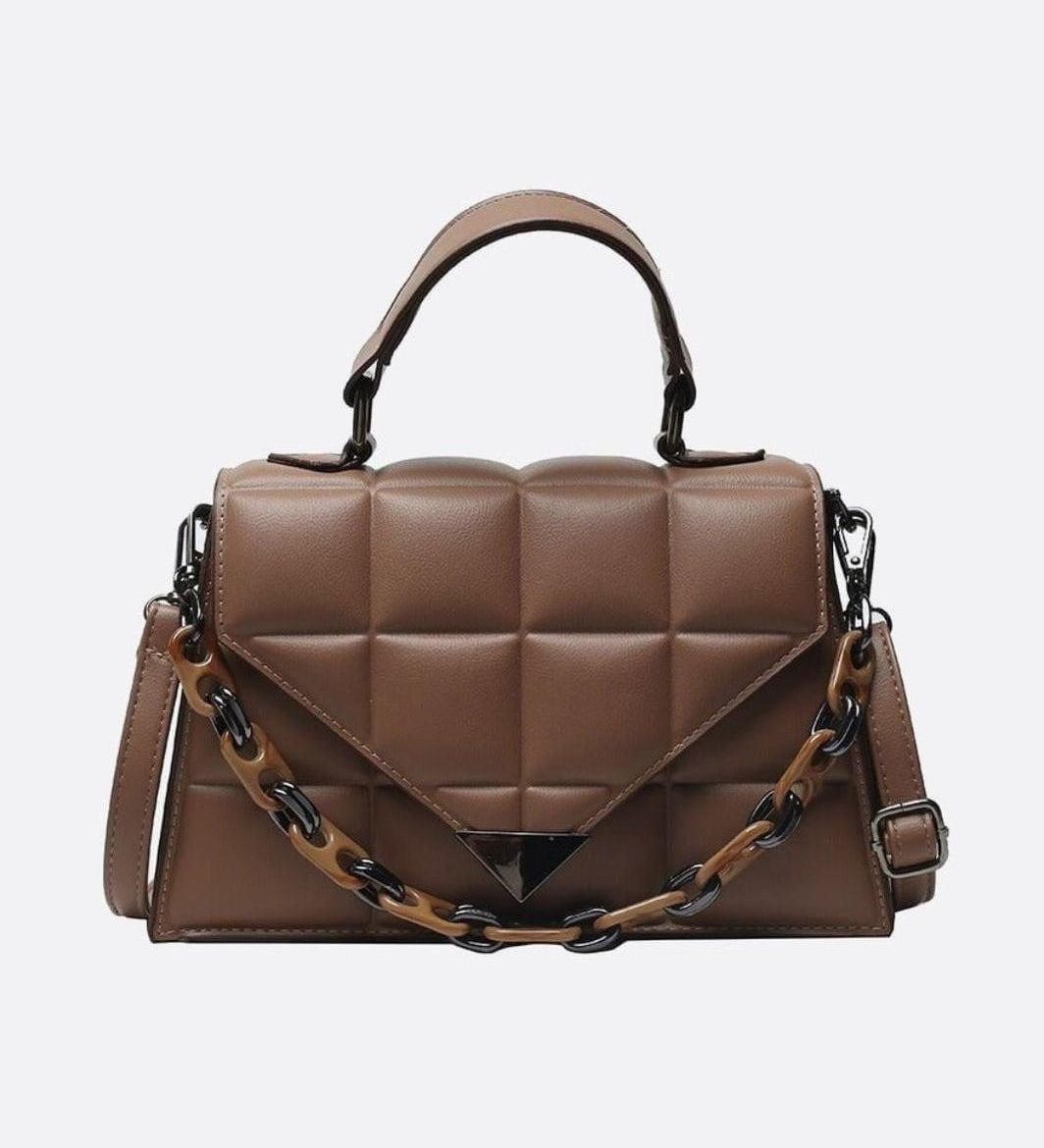 Quilted Structured Handbag with Chain Detail – Modern Statement Top Handle Bag