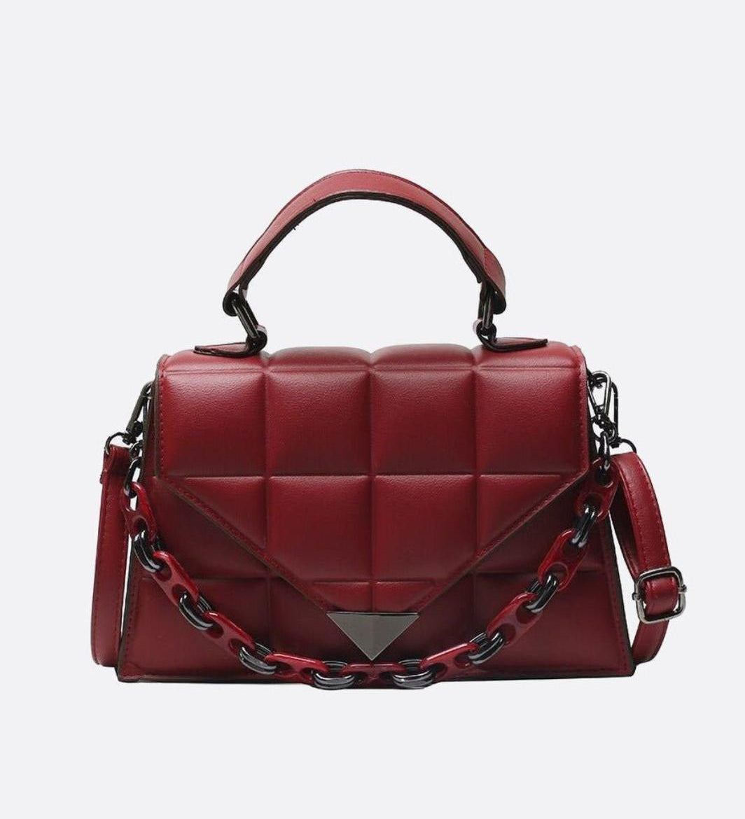 Quilted Structured Handbag with Chain Detail – Modern Statement Top Handle Bag