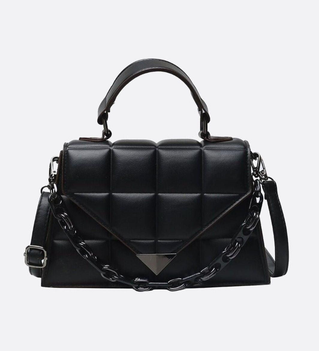 Quilted Structured Handbag with Chain Detail – Modern Statement Top Handle Bag