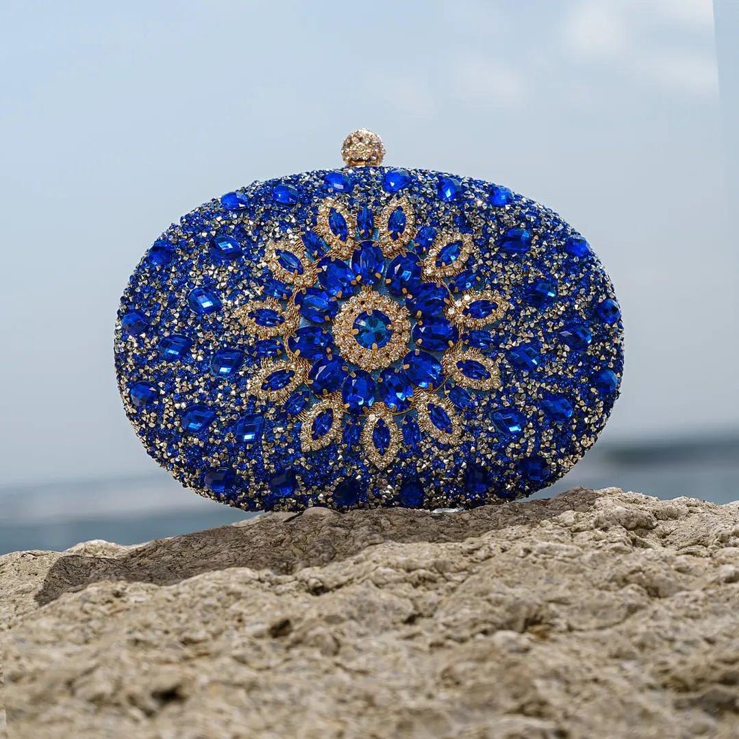 Royal Blue Crystal Evening Clutch Bag