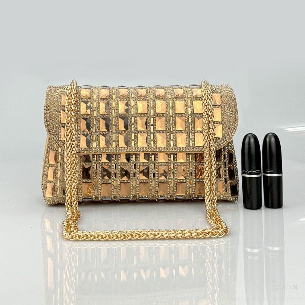 Silver Crystal Embellished Evening Clutch – Glam Chain Shoulder Bag