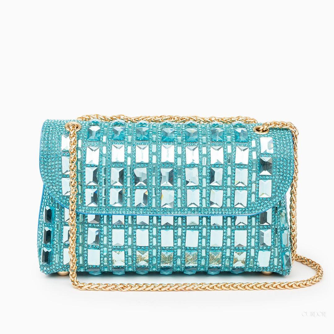 Silver Crystal Embellished Evening Clutch – Glam Chain Shoulder Bag