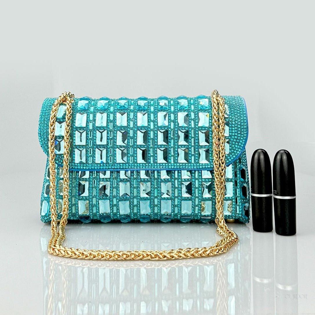Silver Crystal Embellished Evening Clutch – Glam Chain Shoulder Bag
