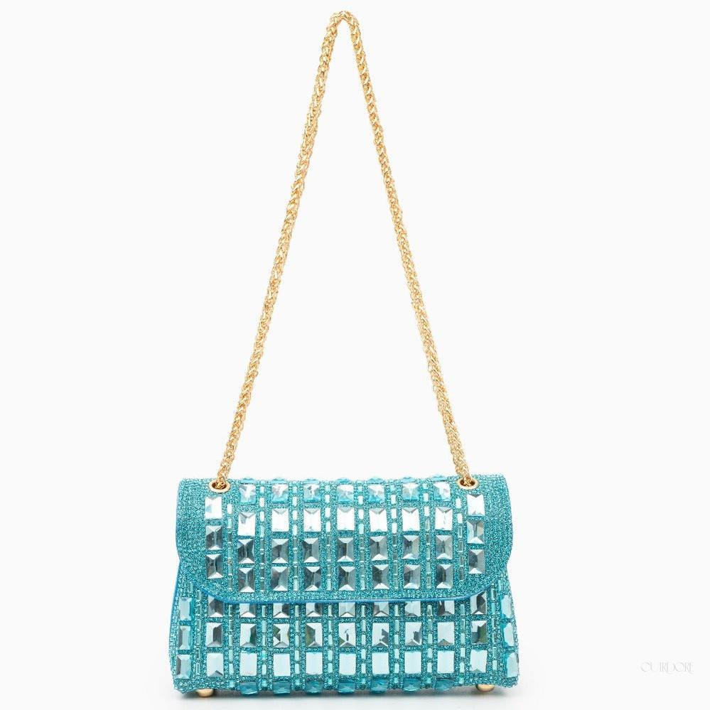 Silver Crystal Embellished Evening Clutch – Glam Chain Shoulder Bag