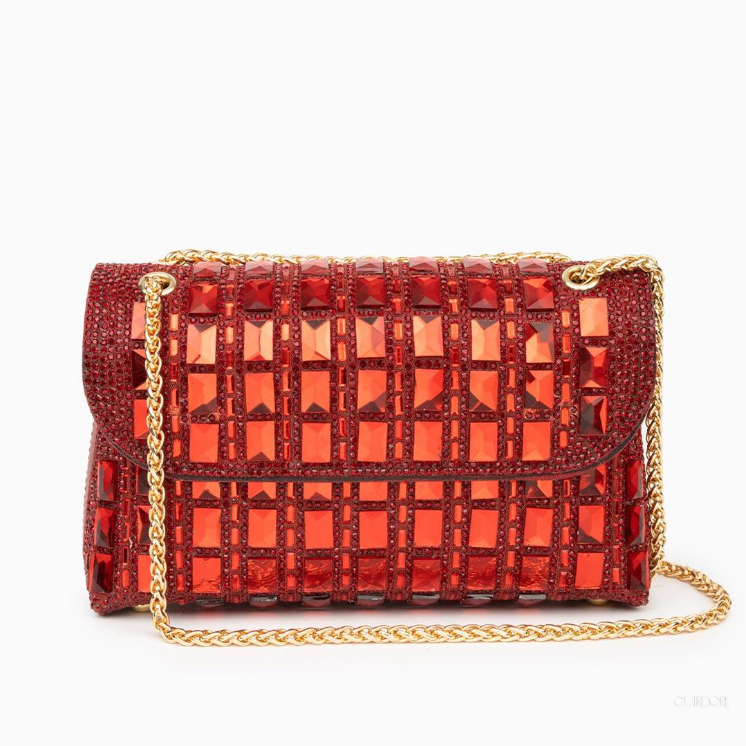 Silver Crystal Embellished Evening Clutch – Glam Chain Shoulder Bag