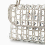 Silver Crystal Embellished Evening Clutch – Glam Chain Shoulder Bag