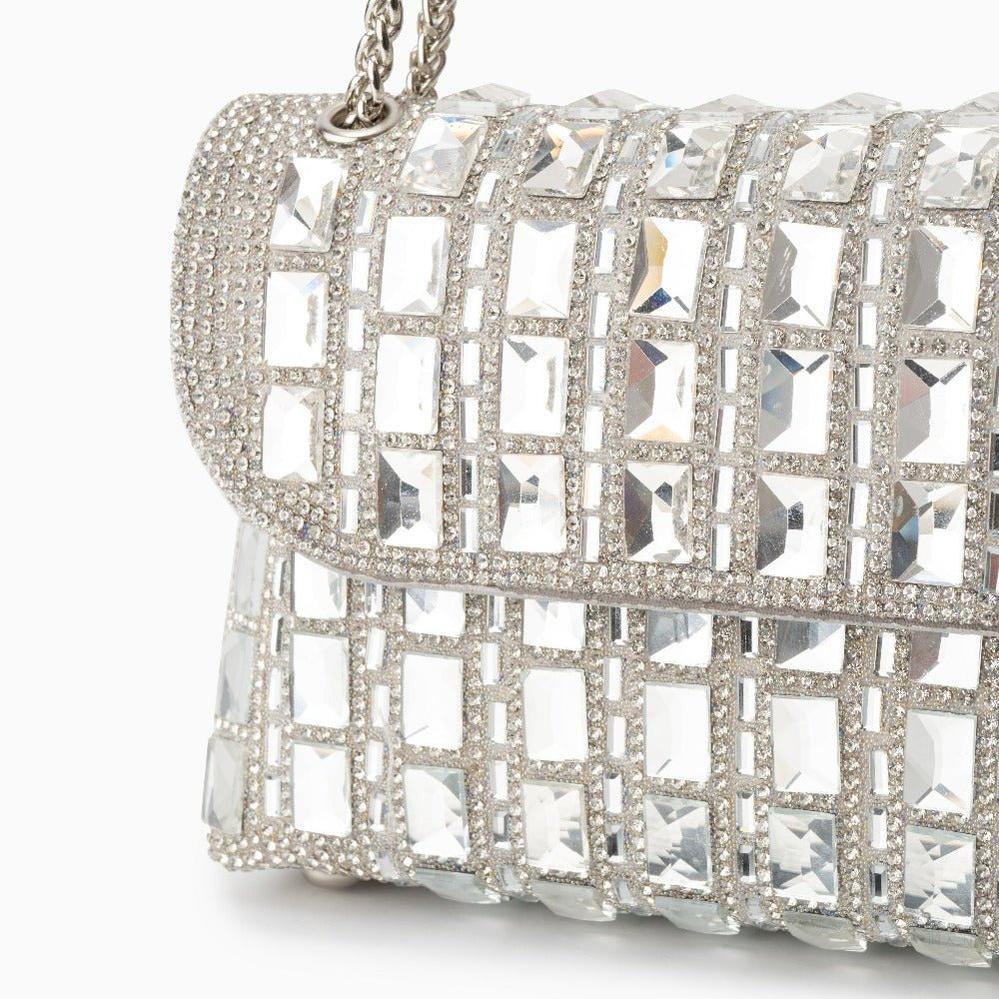 Silver Crystal Embellished Evening Clutch – Glam Chain Shoulder Bag