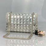 Silver Crystal Embellished Evening Clutch – Glam Chain Shoulder Bag