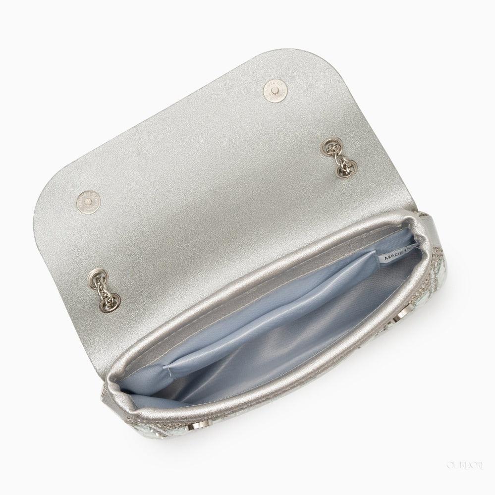 Silver Crystal Embellished Evening Clutch – Glam Chain Shoulder Bag