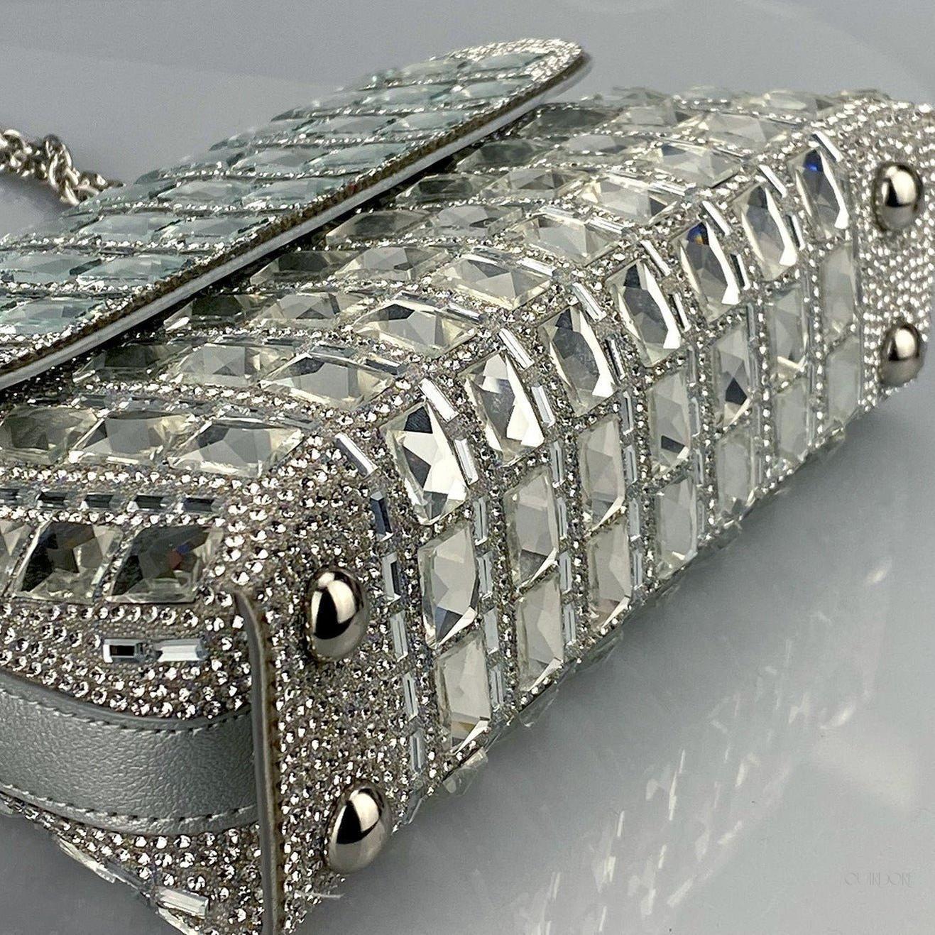 Silver Crystal Embellished Evening Clutch – Glam Chain Shoulder Bag