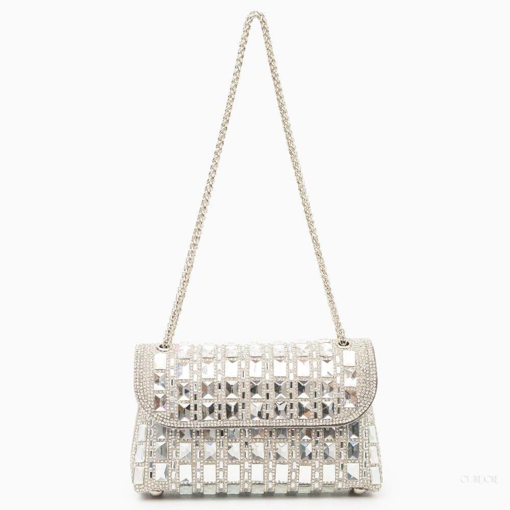 Silver Crystal Embellished Evening Clutch – Glam Chain Shoulder Bag