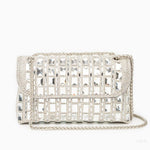 Silver Crystal Embellished Evening Clutch – Glam Chain Shoulder Bag