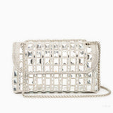 Silver Crystal Embellished Evening Clutch – Glam Chain Shoulder Bag