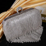 Silver Crystal Fringe Evening Clutch – Statement Rhinestone Party Bag
