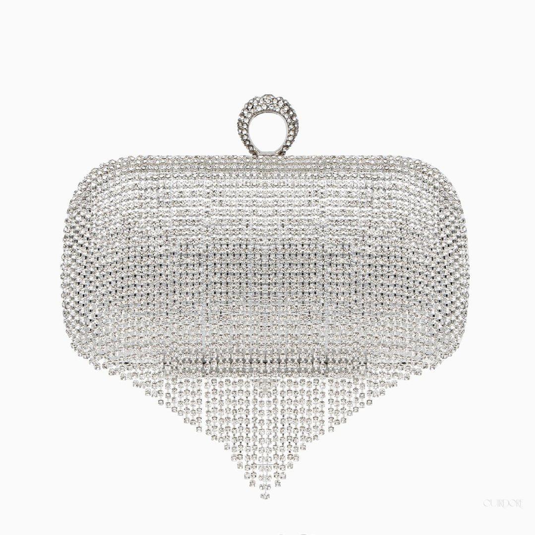 Silver Crystal Fringe Evening Clutch – Statement Rhinestone Party Bag