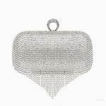 Silver Crystal Fringe Evening Clutch – Statement Rhinestone Party Bag