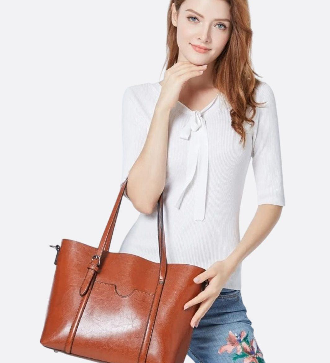Spacious Leather Tote Bag – Versatile Everyday Shoulder & Crossbody Handbag