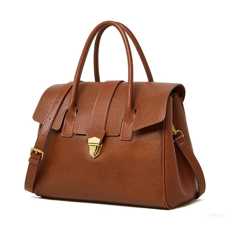 Structured Leather Tote Bag – Elegant Top Handle Work & Everyday Handbag