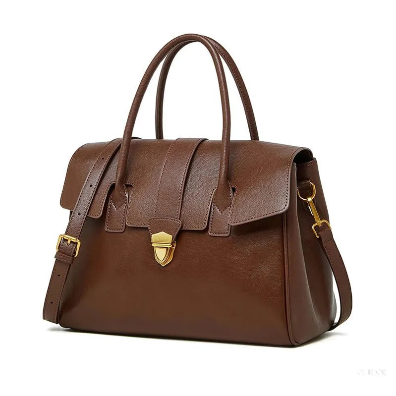 Structured Leather Tote Bag – Elegant Top Handle Work & Everyday Handbag