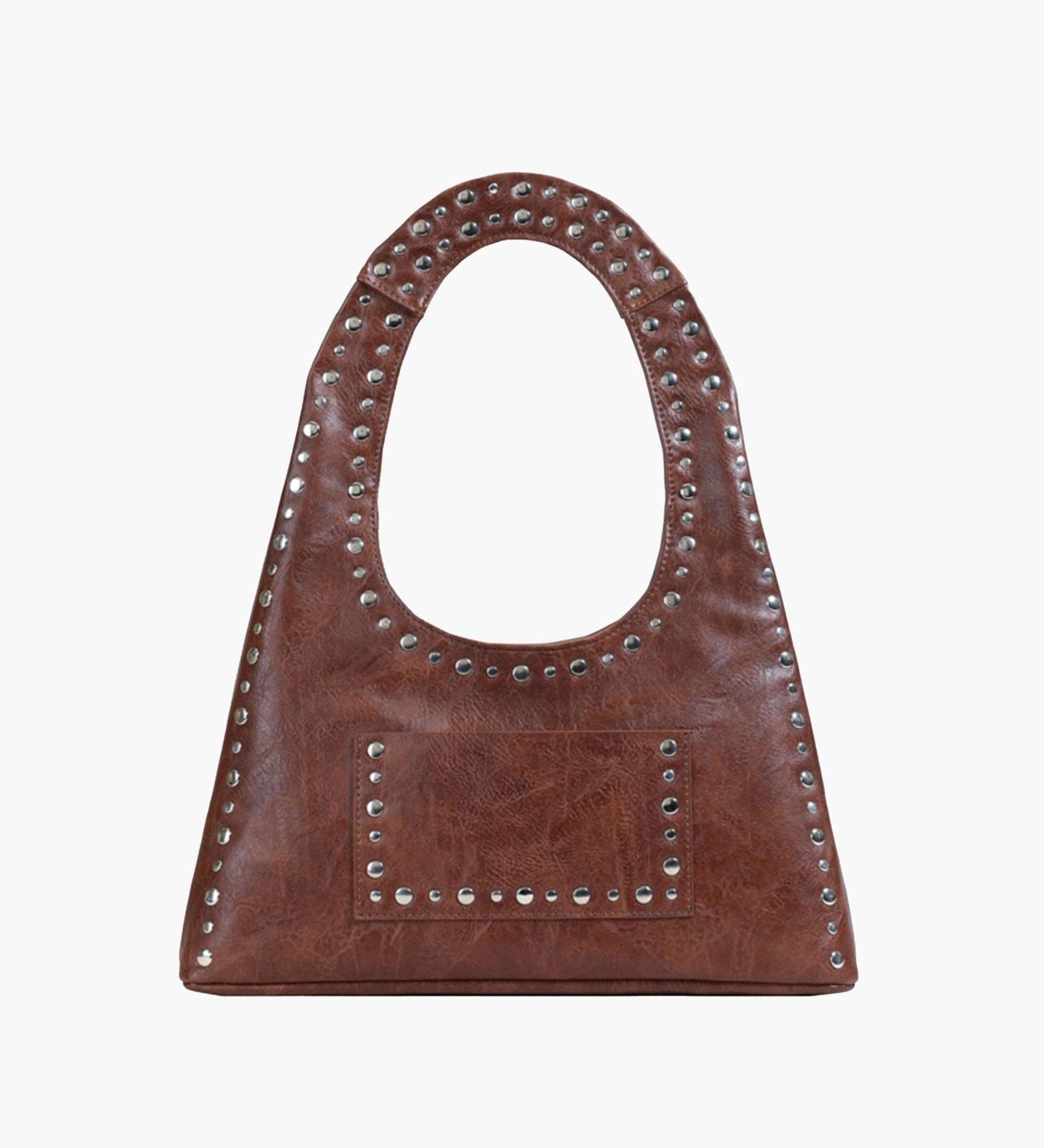 Studded Brown Shoulder Bag — Bold detail, timeless style