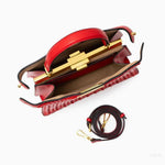 Tan Woven Leather Top Handle Handbag with Gold Lock