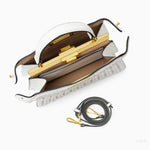 Tan Woven Leather Top Handle Handbag with Gold Lock