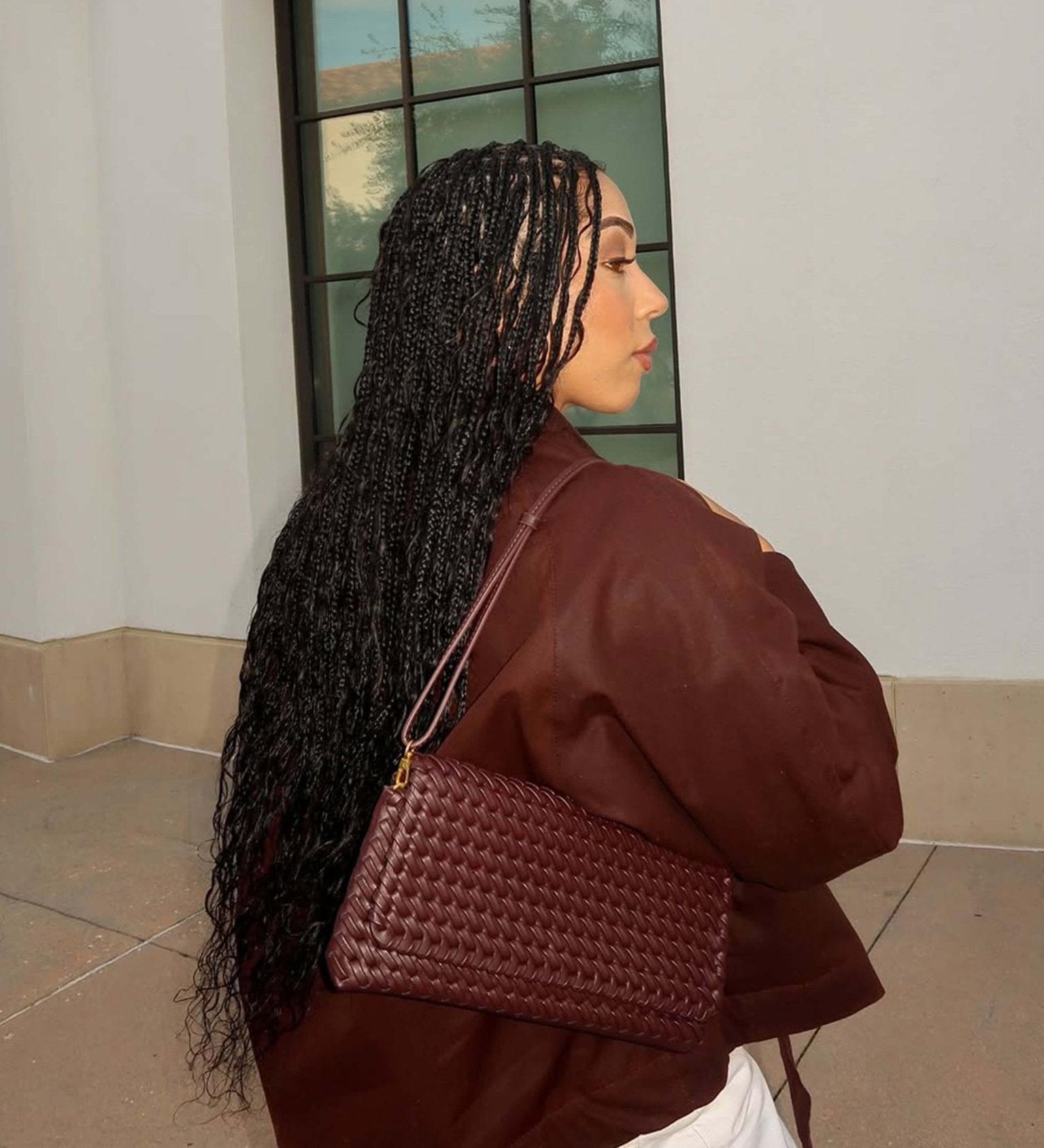 Woven Burgundy Shoulder Bag — Sleek, refined, and effortlessly chic