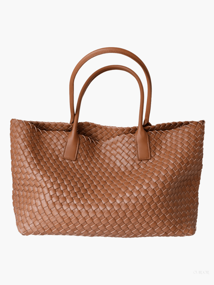 Woven Leather Tote Bag – Large Tan Handcrafted Shopper