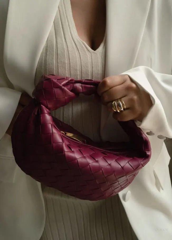 Woven Mini Leather Handbag – Chic Compact Knot-Handle Bag