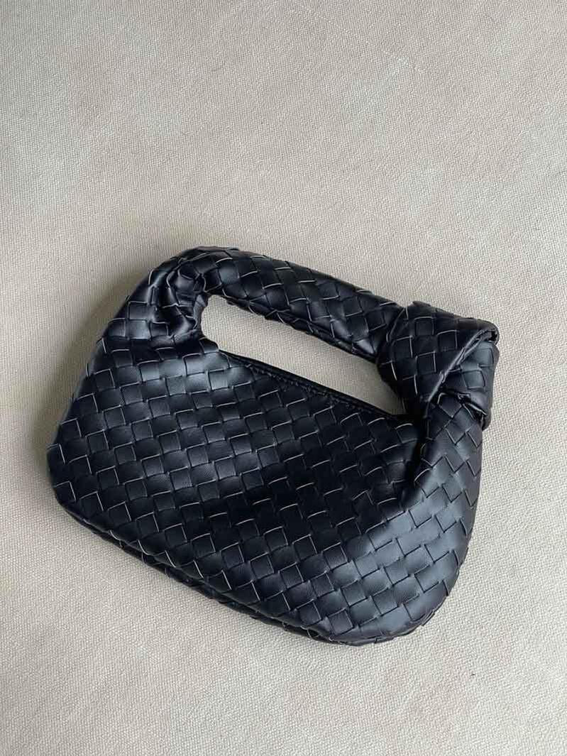 Woven Mini Leather Handbag – Chic Compact Knot-Handle Bag