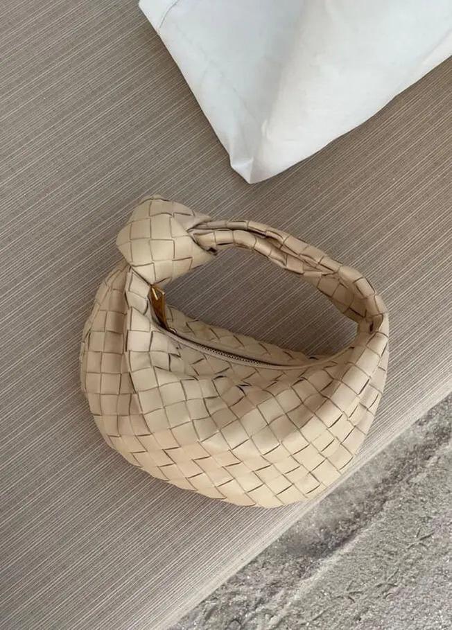 Woven Mini Leather Handbag – Chic Compact Knot-Handle Bag