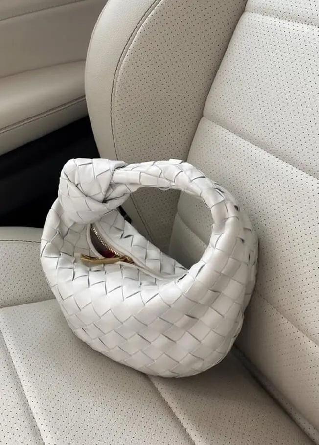 Woven Mini Leather Handbag – Chic Compact Knot-Handle Bag