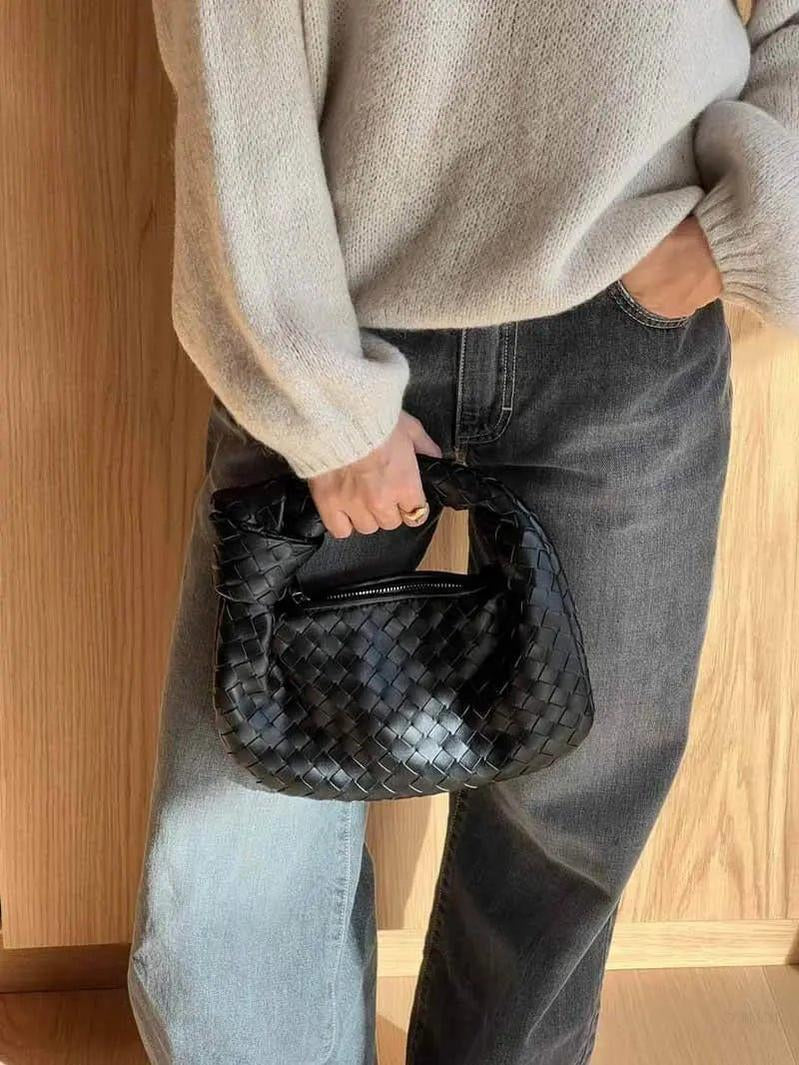 Woven Mini Leather Handbag – Chic Compact Knot-Handle Bag