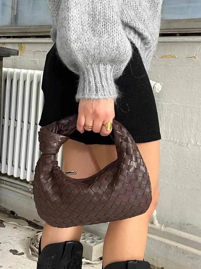 Woven Mini Leather Handbag – Chic Compact Knot-Handle Bag
