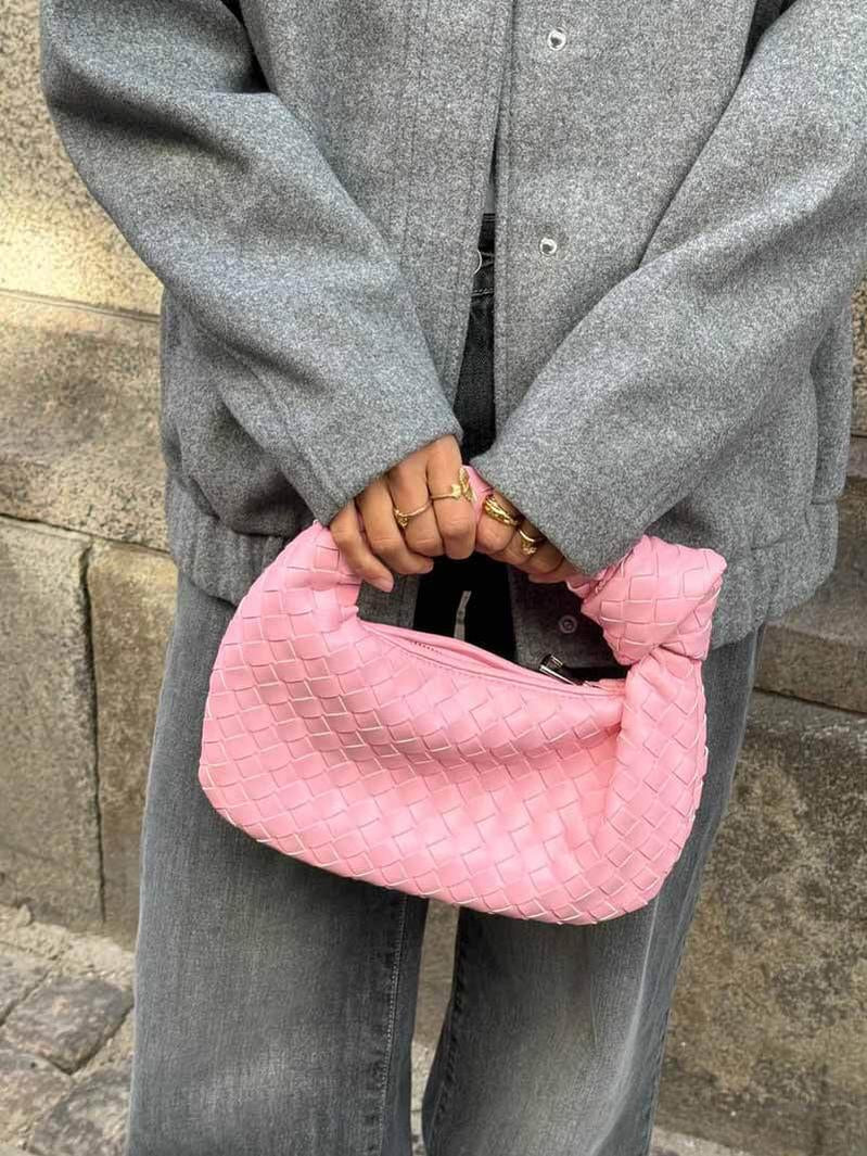 Woven Mini Leather Handbag – Chic Compact Knot-Handle Bag