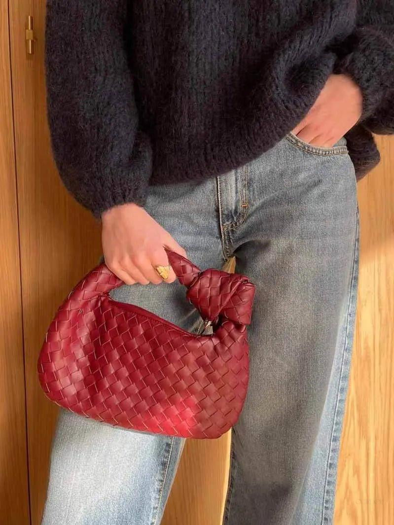 Woven Mini Leather Handbag – Chic Compact Knot-Handle Bag