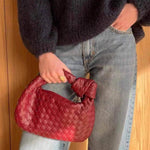 Woven Mini Leather Handbag – Chic Compact Knot-Handle Bag