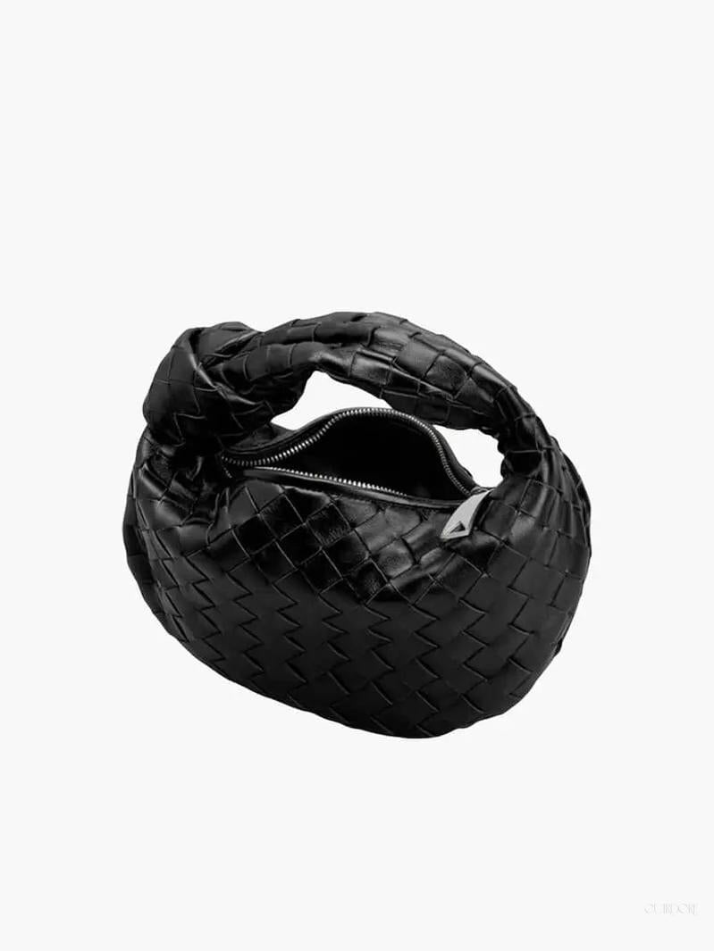 Woven Mini Leather Handbag – Chic Compact Knot-Handle Bag