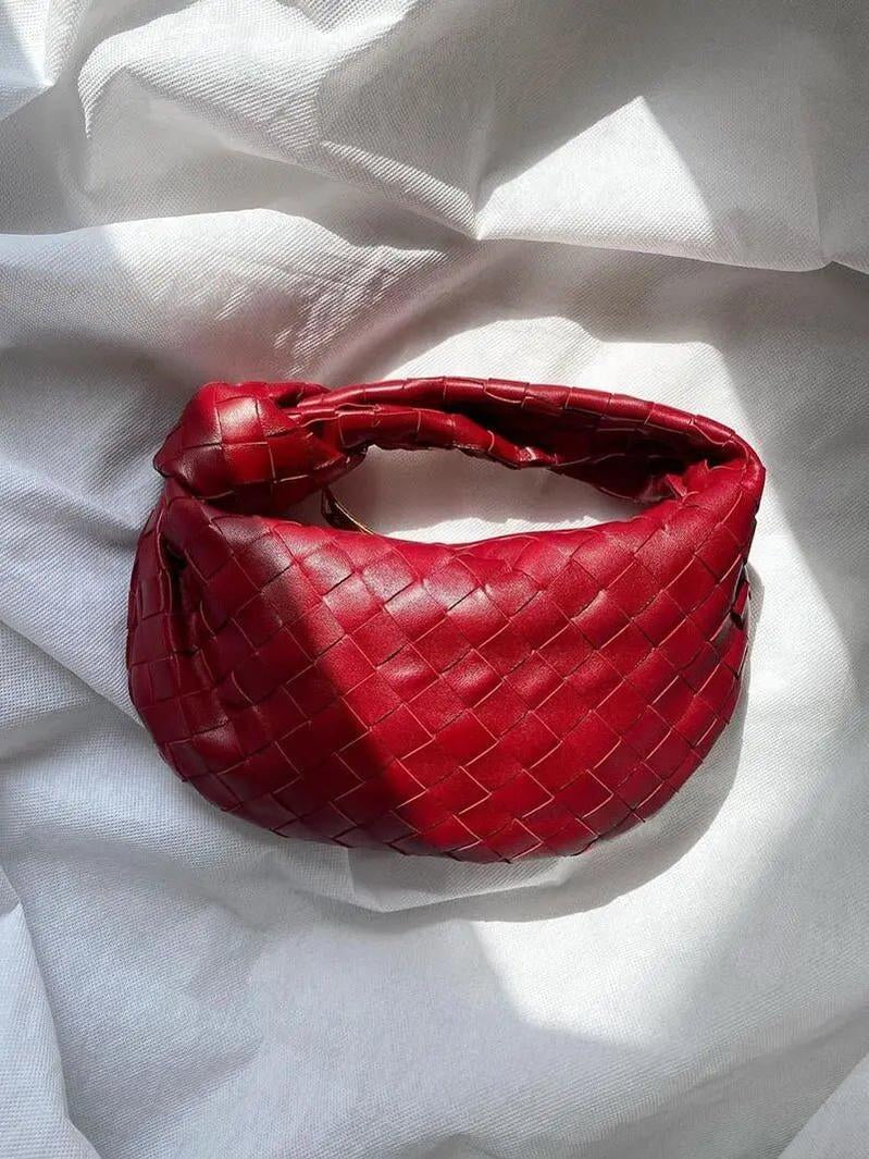 Woven Mini Leather Handbag – Chic Compact Knot-Handle Bag