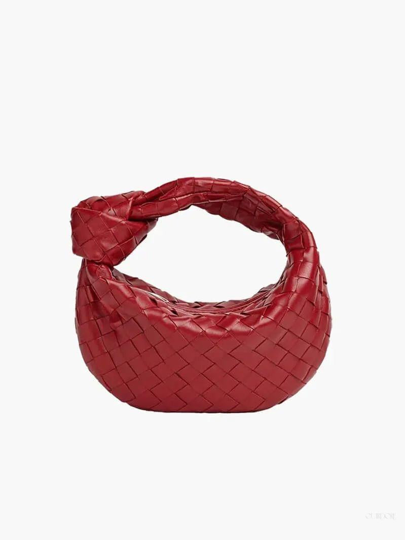 Woven Mini Leather Handbag – Chic Compact Knot-Handle Bag
