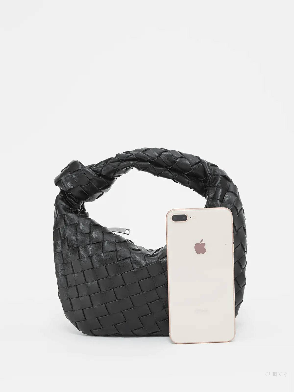 Woven Mini Leather Handbag – Chic Compact Knot-Handle Bag
