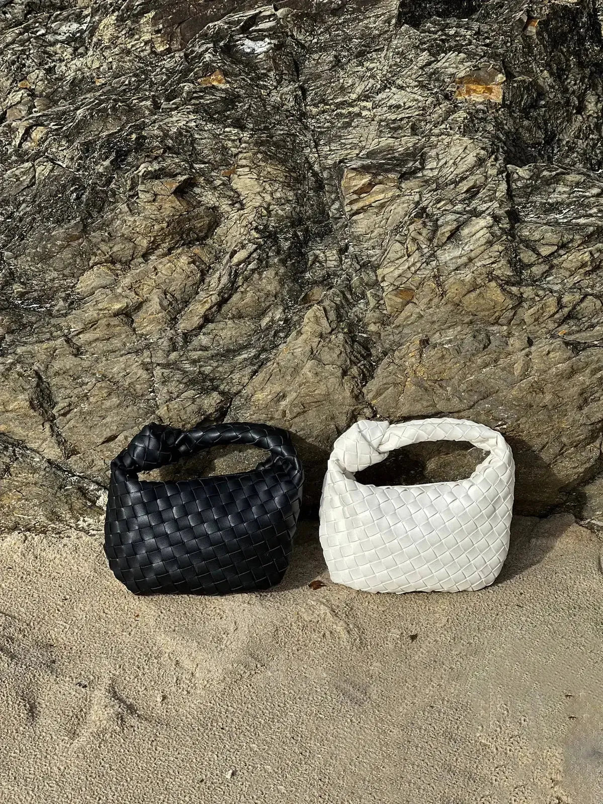 Woven Mini Leather Handbag – Chic Compact Knot-Handle Bag