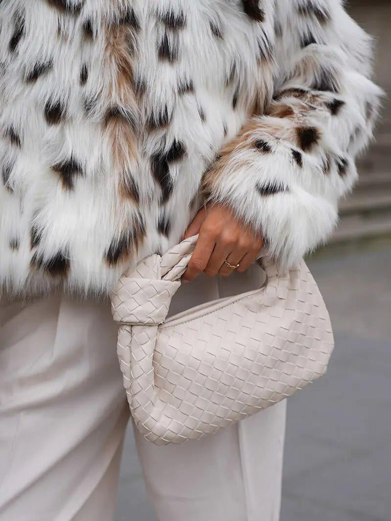 Woven Mini Leather Handbag – Chic Compact Knot-Handle Bag