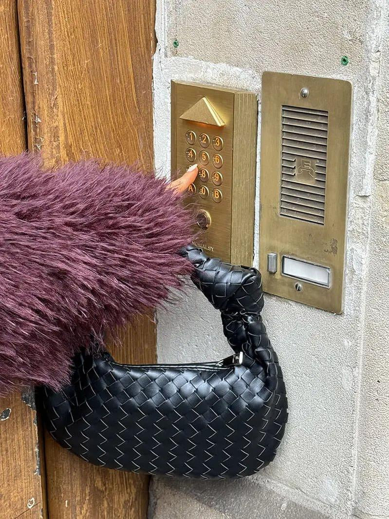 Woven Mini Leather Handbag – Chic Compact Knot-Handle Bag