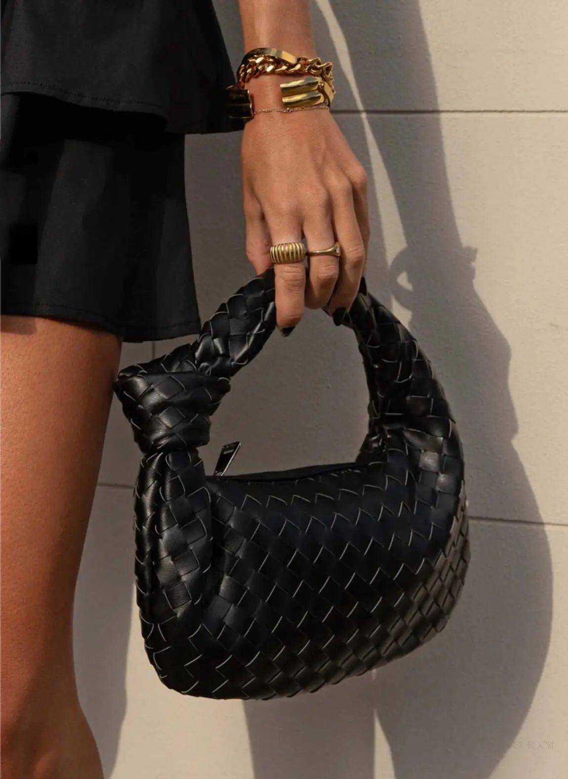 Woven Mini Leather Handbag – Chic Compact Knot-Handle Bag