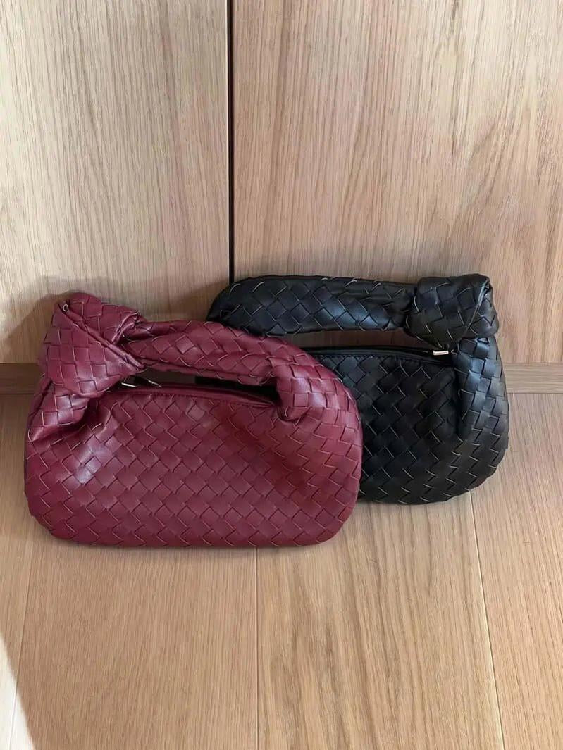 Woven Mini Leather Handbag – Chic Compact Knot-Handle Bag