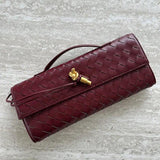 Woven Shoulder Handbag with Gold Lock Detail