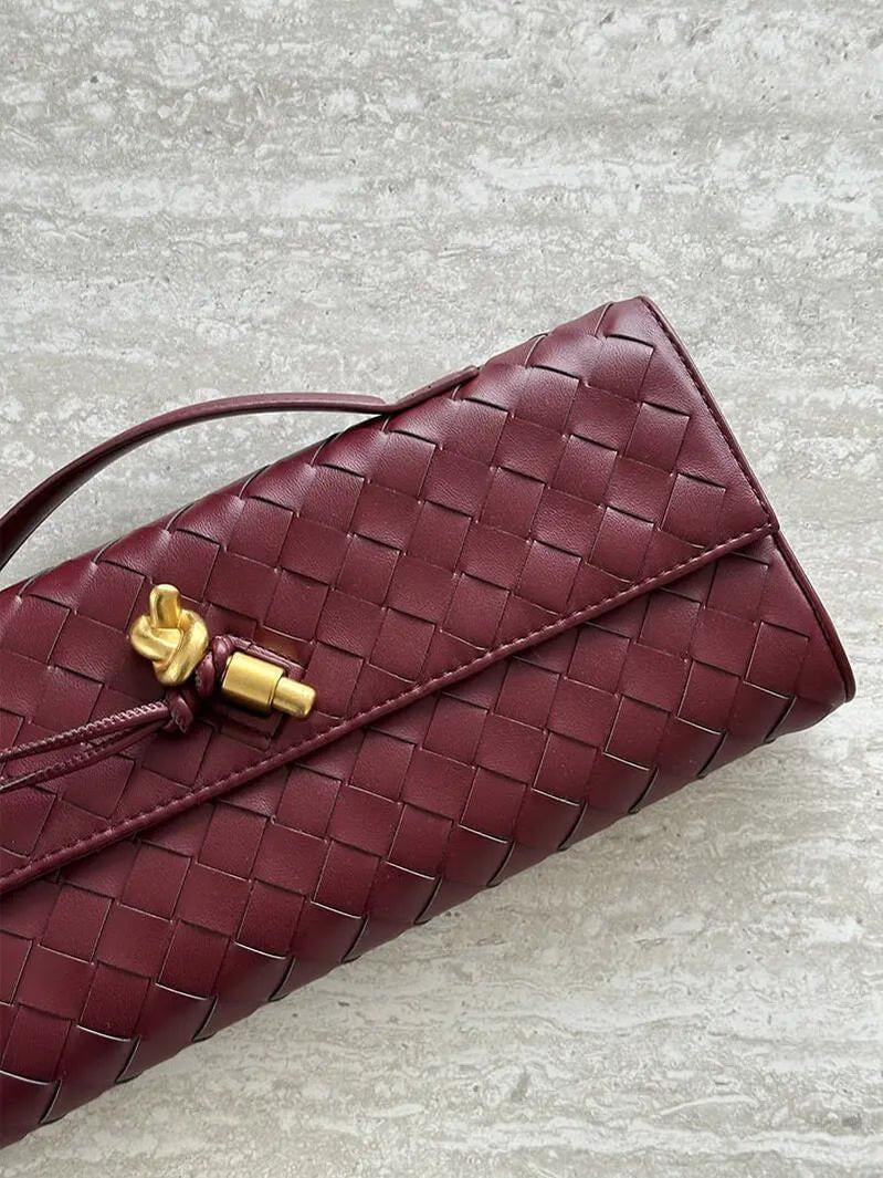 Woven Shoulder Handbag with Gold Lock Detail