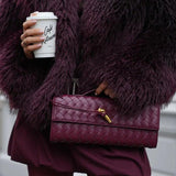 Woven Shoulder Handbag with Gold Lock Detail