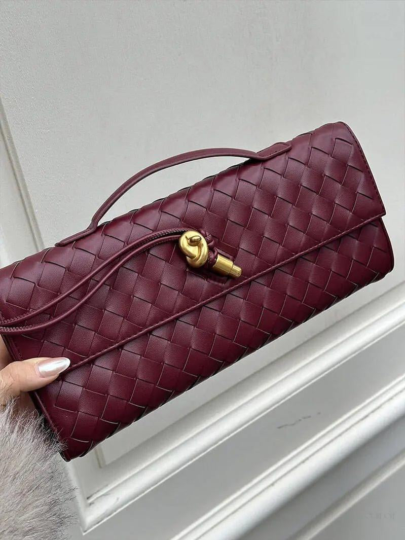 Woven Shoulder Handbag with Gold Lock Detail